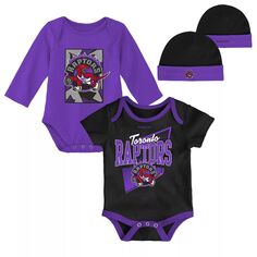 Классические боди из твердой древесины и вязаная шапка с манжетами для младенцев Mitchell &amp; Ness черного/фиолетового цвета Toronto Raptors Unbranded