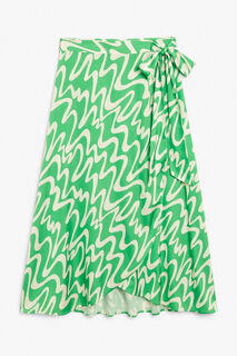 Атласная юбка Monki миди с запахом, зеленый/белый