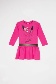 Трикотажное платье Coccodrillo розовый с кошачьим принтом