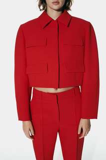 Короткий пиджак с клапанами ZARA, красный
