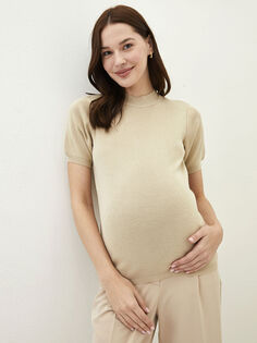 Трикотажный свитер для беременных с прямым воротником-стойкой и короткими рукавами LC Waikiki Maternity