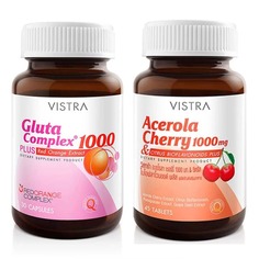 Набор пищевых добавок Vistra Ацерола 1000 мг, 45 таблеток + Gluta комплекс Красный Апельсин 1000 мг , 30 таблеток
