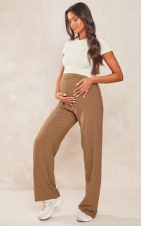 PrettyLittleThing Льняные брюки цвета хаки для беременных с широкими штанинами