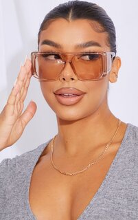 PrettyLittleThing Коричневые большие солнцезащитные очки в квадратной оправе с тройными линзами