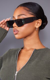 PrettyLittleThing Солнцезащитные очки цвета хаки с плоским верхом и прозрачным козырьком