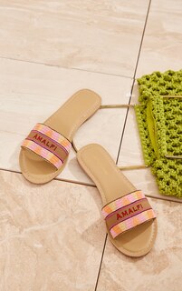 PrettyLittleThing Бежевые сандалии-мюли Amalfi на плоской подошве из натуральной кожи с квадратным носком