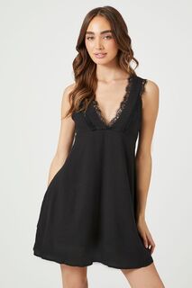 Жаккардовое мини-платье с кружевной отделкой Forever 21, черный