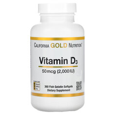 Витамин D3 California Gold Nutrition 50 мкг (2000 МЕ), 360 рыбно-желатиновых капсул
