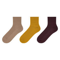 Комплект носков Uniqlo Ribbed Socks, 3 пары, бежевый/оранжевый/бордовый