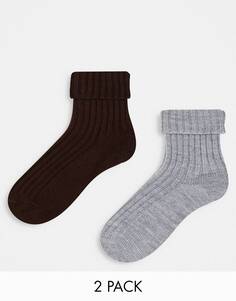 Набор из 2 пар шерстяных носков и носков коричневого и темно-серого цвета ASOS DESIGN