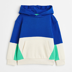 Толстовка с капюшоном H&amp;M Basics Color-block, ярко-синий/кремовый/зеленый H&M