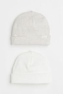Хлопковая шапка из двух пар H&amp;M, белые/бежевые полосы H&M