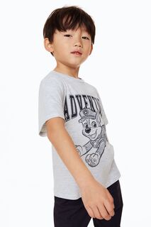 Хлопковая футболка с принтом H&amp;M, светло-серый меланж/щенячий патруль H&M