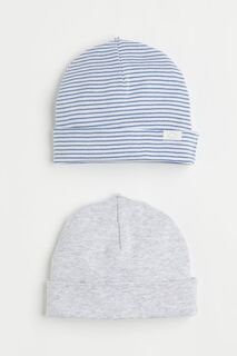 Хлопковая шапка из двух пар H&amp;M, синие полосы/серый меланж H&M