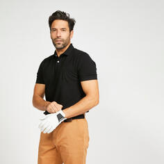 Рубашка поло для гольфа с короткими рукавами MW100 мужская черная INESIS, черный