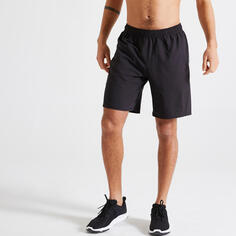 Шорты для фитнеса тренировочные дышащие с карманами на молнии мужские черные uni DOMYOS, черный