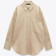 Рубашка Zara Linen, светло-коричневый