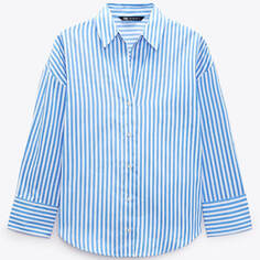 Рубашка Zara Poplin, голубой/белый