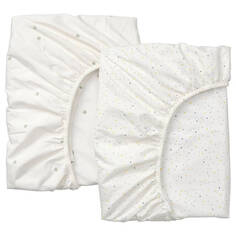 Комплект простыней на резинке для детской кроватки Ikea Dromslott Dots, 2 штуки, 70x140 см, белый/мультиколор
