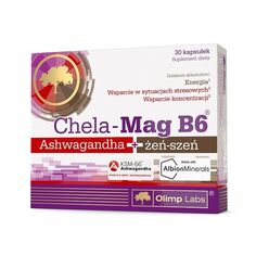 Olimp Chela-Mag B6 Ashwaganda + Żeń-Szeń препарат, поддерживающий работу нервной системы и улучшающий память и концентрацию, 30 шт. ОЛИМП