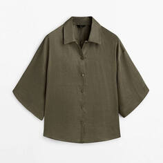 Рубашка Massimo Dutti 100% Ramie Short Sleeve, хаки
