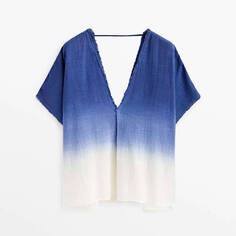 Рубашка Massimo Dutti Ombre Short Sleeve Rustic, небесно-голубой
