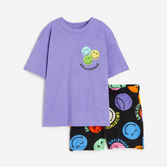 Комплект, футболка + шорты H&amp;M Kids Printed SmileyWorld, фиолетовый H&M
