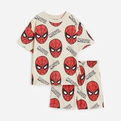 Комплект, футболка + шорты H&amp;M Kids Printed Marvel, светло-бежевый H&M