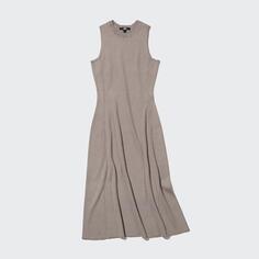 Платье без рукавов из ребристой ткани Uniqlo Cotton Blended Knit Waist, бежевый