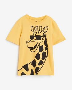 Футболка с принтом жираф хлопковая H&amp;M Giraffe Cotton, желтый H&M