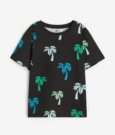 Футболка с принтом пальмы хлопковая H&amp;M Palm Trees Cotton, черный H&M