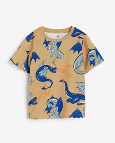 Футболка с принтом динозавр хлопковая H&amp;M Dinosaur Cotton, бежевый H&M