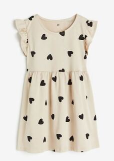 Платье с принтом сердечки H&amp;M Hearts Print, светло-бежевый H&M