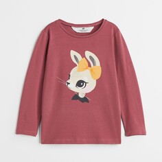 Лонгслив H&amp;M Kids Printed Jersey Rabbit, темно-красный H&M