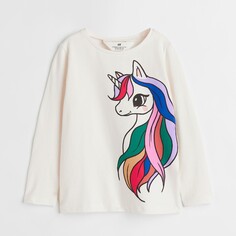 Лонгслив H&amp;M Kids Printed Jersey Unicorns, кремовый H&M