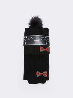 Вязаная шапка и шарф из плюшевого помпона с бантом для девочек LCW Accessories
