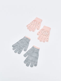 Трикотажные перчатки для девочек с принтом, 2 шт. в упаковке LCW Accessories