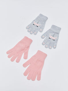 Трикотажные перчатки для девочек с принтом, 2 шт. в упаковке LCW Accessories