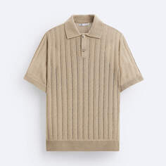 Футболка-поло Zara Ribbed Knit Polo, рыжевато-коричневый