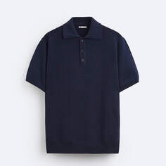 Футболка-поло Zara Knit Cotton Polo, темно-синий