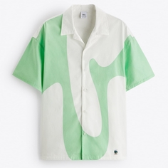Рубашка Zara Abstract Print, белый/зеленый