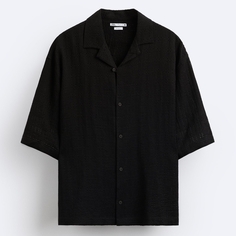 Рубашка Zara Embroidered Jacquard, черный