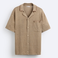 Рубашка Zara Linen - Viscose Knit, темно-бежевый