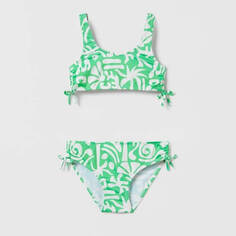 Купальник для девочки Zara Printed Bikini, зеленый/белый