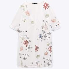 Блузка Zara Contrast Embroidery, белый