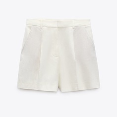 Шорты Zara Linen Blend High-waist Bermuda, белый