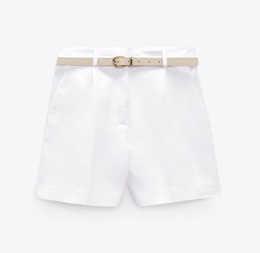 Шорты Zara Double-fabric Bermuda With Belt, белый