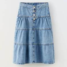 Юбка Zara Panelled Denim Midi, синий