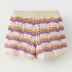 Шорты бермуды Zara Striped Knit, сиреневый/кремовый