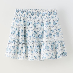 Юбка-шорты Zara Floral Bermuda, синий/белый